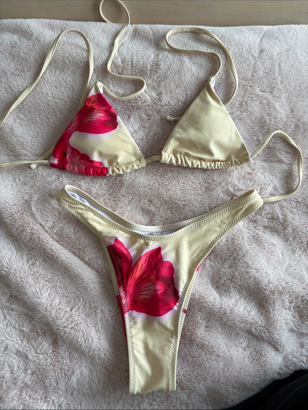 Cream & Pink Floral Triangle Bikini Set - Women Intimates